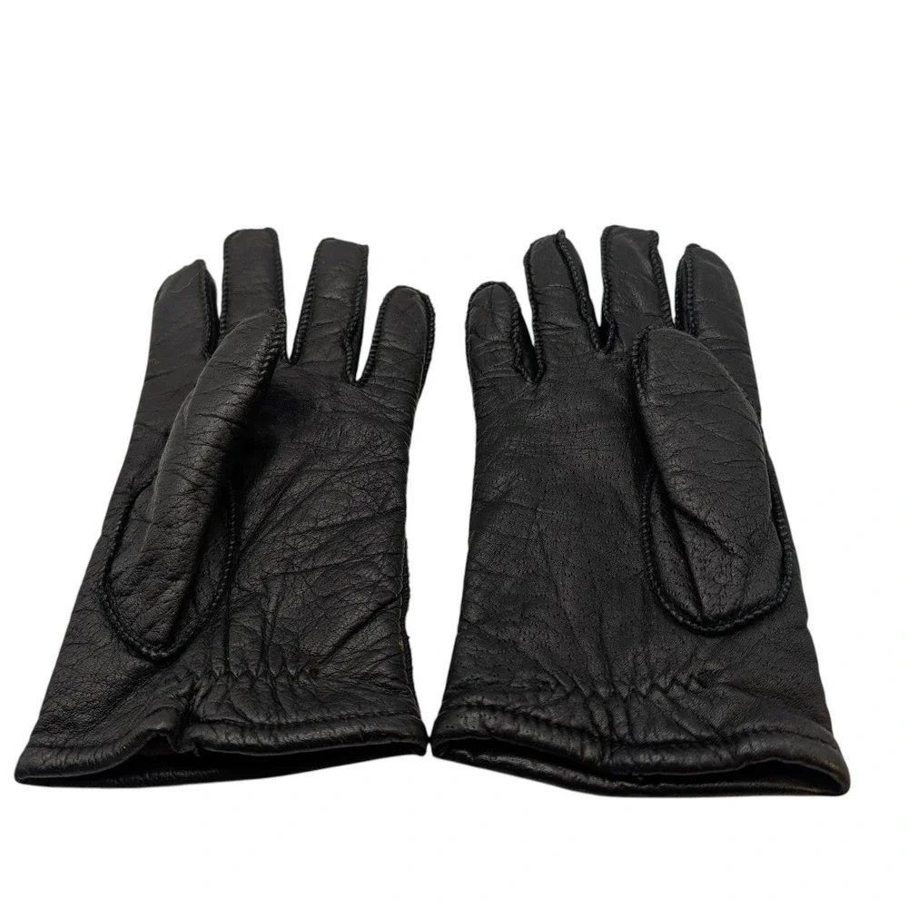 Vintage Pownes Genuine Leather Gloves Driving Lined Black‎ Womens Size Large